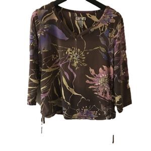Caribbean Joe Women’s Floral V Neck Blouse Sz M